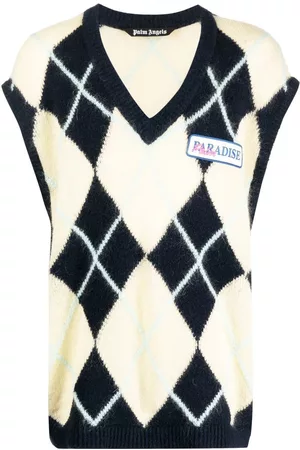 Palm Angels Logo-patch argyle knitted vest