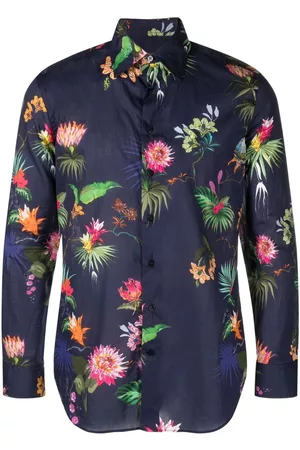 Etro Men Shirts - Floral-print log-sleeve shirt