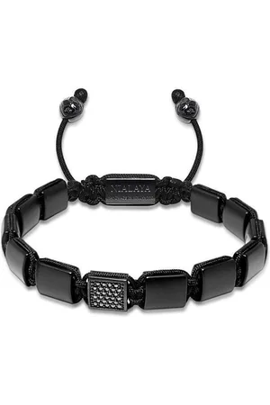 Nialaya Men Bracelets - Engraved-charm beaded bracelet