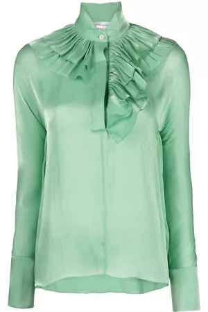 Victoria Beckham Ruffled band-collar silk blouse