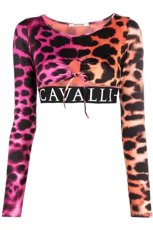 Roberto Cavalli Animal-print cut-out cropped top