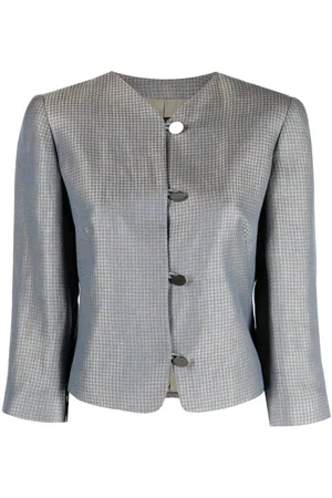 Giorgio Armani 2000s collarless checkered jacket