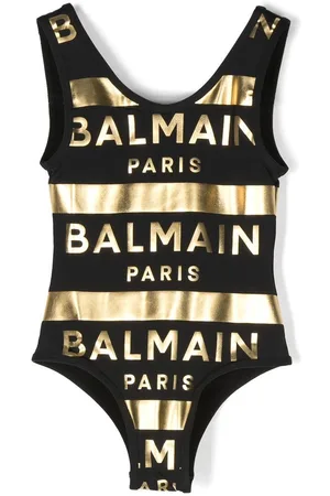 Balmain Metallic logo-print swimsuit