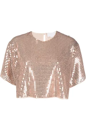 GENNY Sequin-embellished cropped top