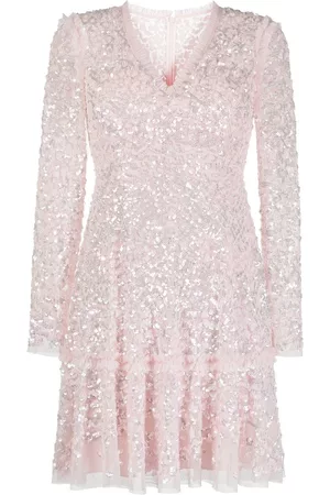Needle & Thread Sequinned long-sleeve skater dress