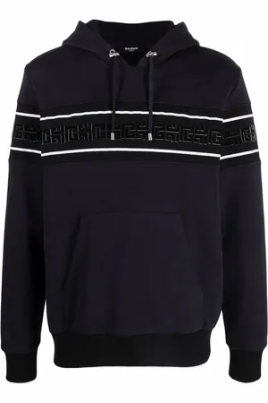 Balmain Flocked monogram-stripe hoodie