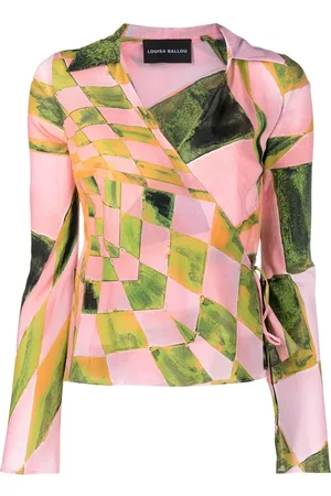 Louisa Ballou Graphic-print silk-blend wrap blouse