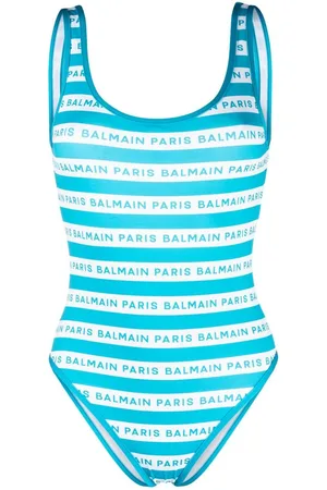 Balmain Striped logo-print swimsuit