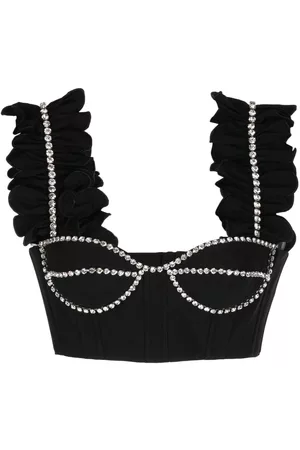 AREA Crystal-embellished cropped top
