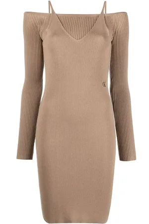 Calvin Klein Ribbed-knit off-shoulder dress