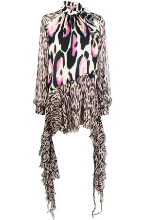 Roberto Cavalli Patchwork leopard-print asymmetric dress