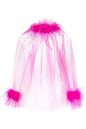 Styland Feather-embellished sheer tulle top