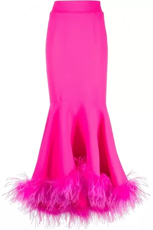 Styland Feather-trim flared skirt