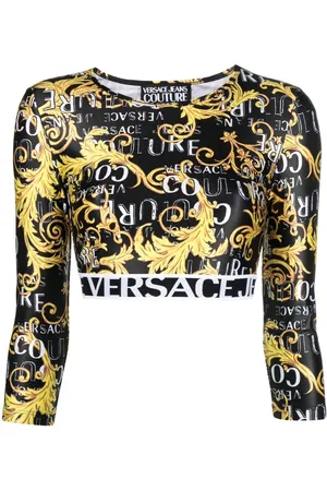 VERSACE Cropped all-over logo print top
