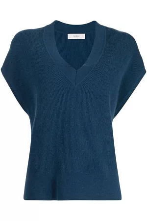 PRINGLE OF SCOTLAND Ribbed V-neck knitted top