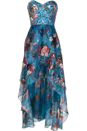 Marchesa Notte Floral-print high-low gown