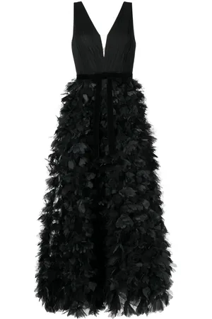 Marchesa Notte Plunging ruffled gown