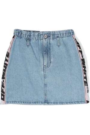 OFF-WHITE Logo-stripe denim skirt