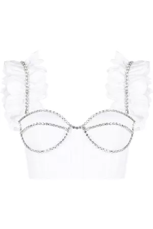 AREA Crystal-embellished cropped top
