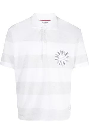 Thom Browne Flower-embroidered striped polo shirt