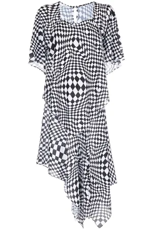 pushBUTTON Geometric-print asymmetric dress