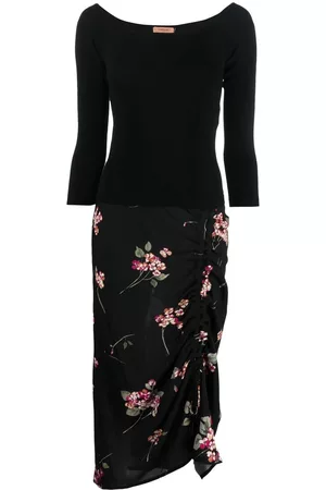 Twin-Set Draped floral-print midi dress