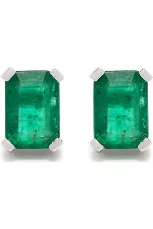 Shay 18kt White Gold emerald diamond halo stud earrings
