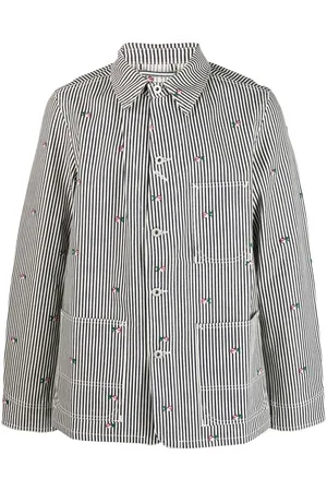 Kenzo Floral-embroidered striped shirt jacket