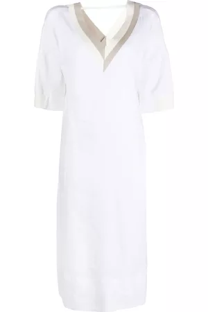 LORENA ANTONIAZZI V-neck linen-blend midi dress