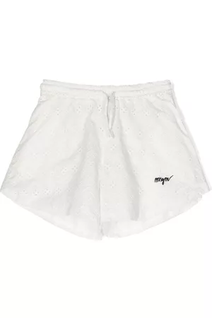 Msgm Logo-embroidered broderie anglaise shorts