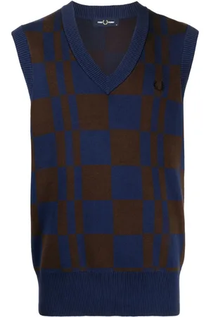 Fred Perry Checkerboard V-neck knitted vest