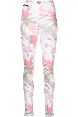 Philipp Plein Floral print denim leggings