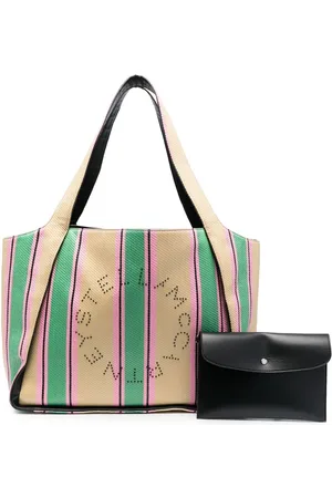 Stella McCartney Logo striped woven tote bag