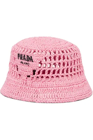 Prada Logo-embroidered raffia bucket hat