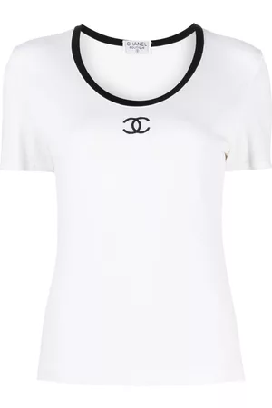 CHANEL Women Short Sleeve - 1990-2000s CC-embroidered T-shirt