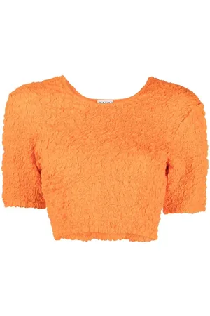 Ganni Shirred organic cotton crop top