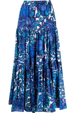 La DoubleJ Graphic-print tiered cotton skirt
