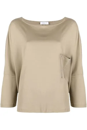 Fabiana Filippi Bead-embellished long-sleeve cotton top