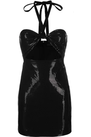 ROTATE Foil jersey halterneck minidress