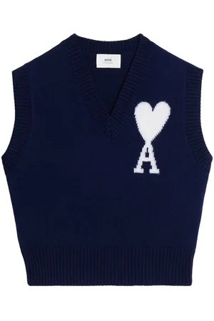 Ami Logo-intarsia knitted vest