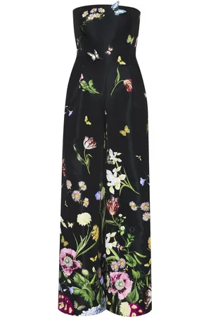 Oscar de la Renta Women Jumpsuits - Floral-print strapless jumpsuit