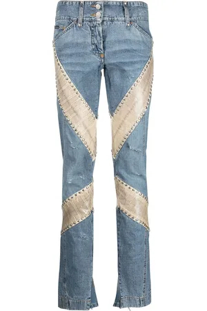 Dolce & Gabbana 2000s snake-panelled slim-cut jeans