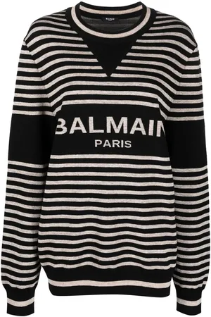 Balmain Striped intarsia logo jumper