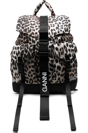 Ganni Leopard-print buckled backpack
