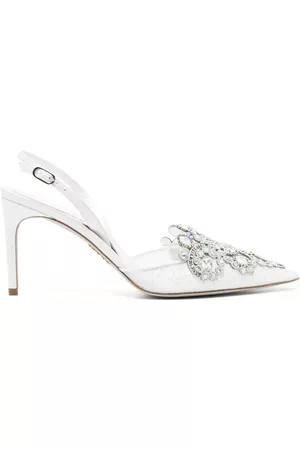 RENE CAOVILLA Lace embellished crystal sling back pumps