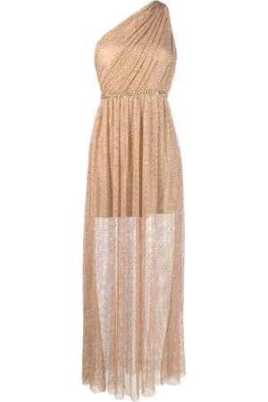 Self-Portrait Rhinestone-embellished fishnet one-shoulder dress
