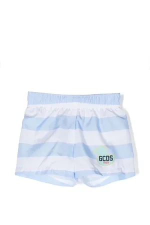 GCDS Swim Shorts - Striped logo-print swim shorts