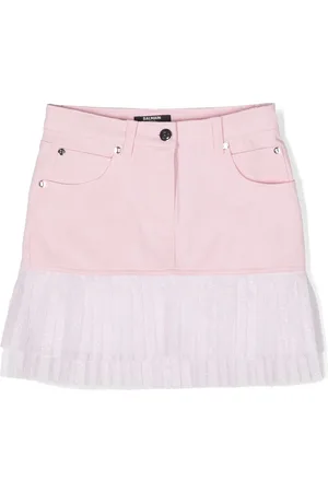 Balmain Tulle-panel stretch-cotton skirt