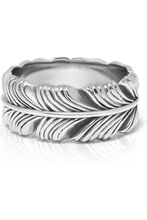 Nialaya Men Rings - Feather engraved ring