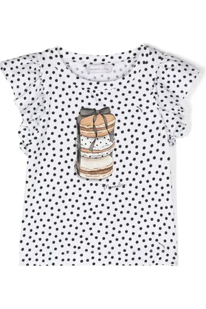 MONNALISA Polka-dot graphic ruffle-sleeve T-shirt